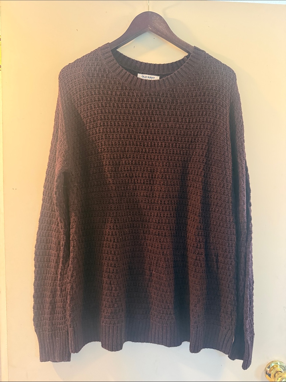 Old Navy Womens Plum Purple Crewneck Waffle Knit Tunic Sweater Sz M Tall EUC